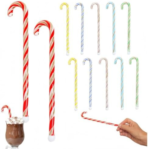 LYFJMUS 12 Pieces Christmas Candy Cane Cocktail Stirrers Glass Candy Cane Swizzle Sticks Reusable... | Amazon (US)
