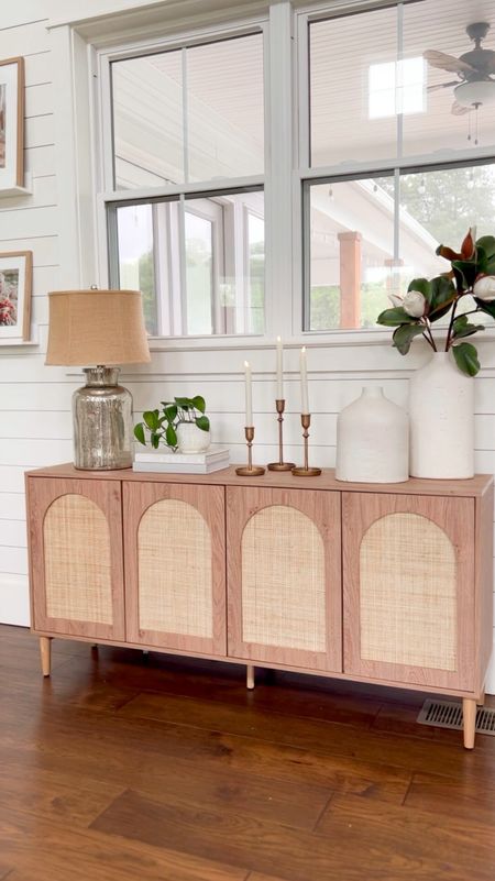 Cane sideboard entry console table storage cabinet Amazon find modern farmhouse organic furniture living room dining room entry way home decor and accents Mercury glass lamp gold candlesticks flameless flicker taper candles candle holders white vases coffee table books home styling 

#LTKHome #LTKStyleTip #LTKFindsUnder100