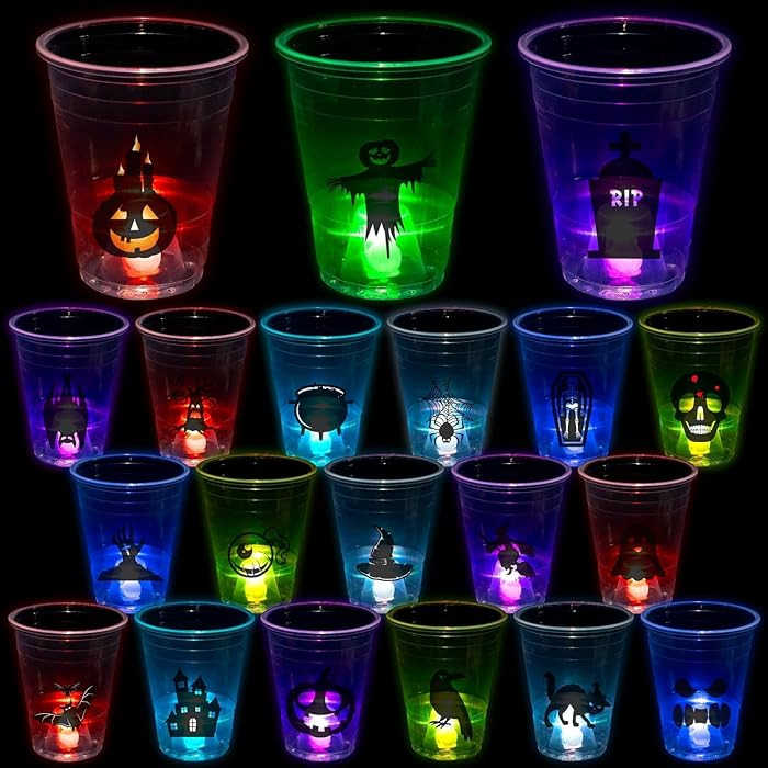 Halloween Glow in The Dark Party Cups, 25Pcs Halloween Disposable Plastic Cups Light Up Cups with... | Amazon (US)