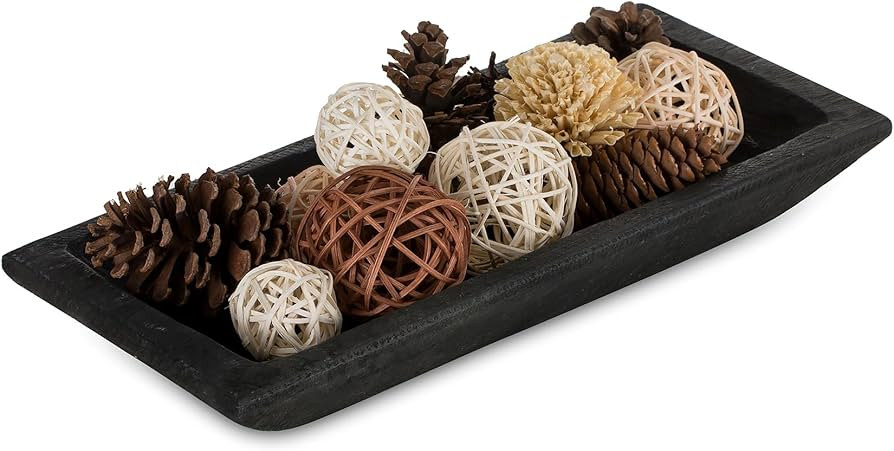 Hanobe Decorative Wood Dough Bowl: Long Wooden Centerpiece Table Decorations Natural Candle Holde... | Amazon (US)