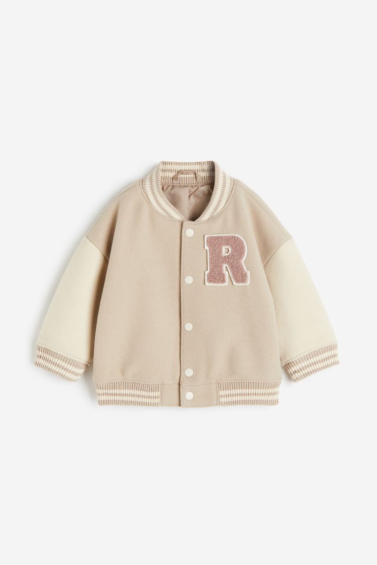 Lined Baseball Jacket - Beige/color-block - Kids | H&M US | H&M (US + CA)