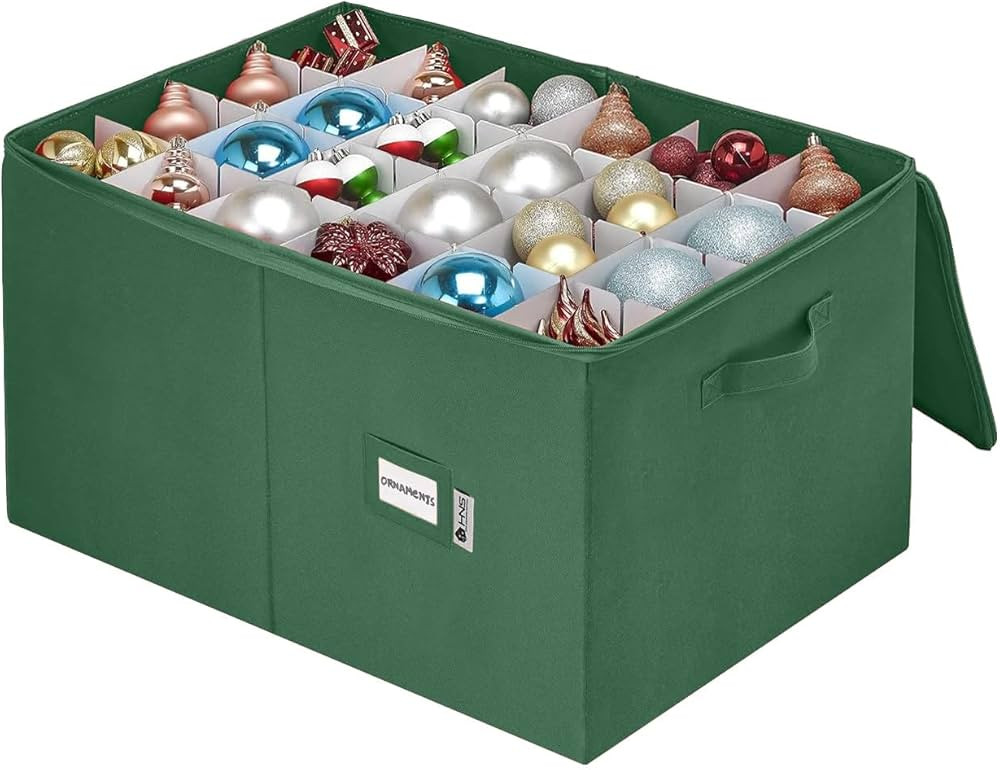 Christmas Ornament Storage Container with Dividers -Box Stores Up to 96-4" Ornaments, Zippered, C... | Amazon (US)