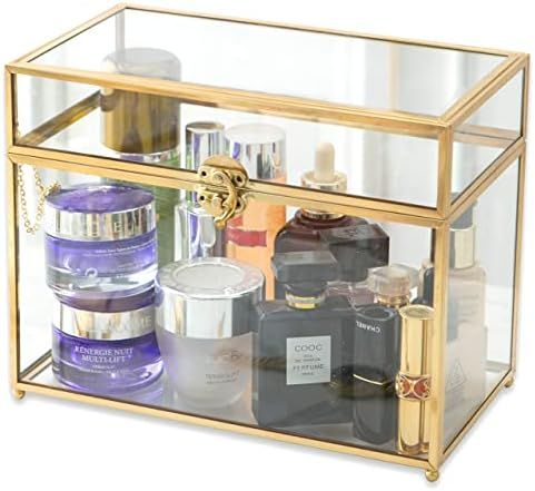 Large 10“ Geometric Terrarium Gold Brass Glass Card Box Vintage Rectangle Shape with Foot, Perfect f | Amazon (US)