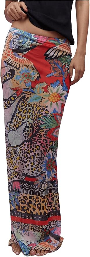 GORGLITTER Women's Y2k Tropical Mesh Maxi Skirt Leopard Cheetah Print Bodycon Long Cover Up Skirt... | Amazon (US)