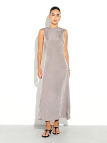 KSTM Cowl Neck Sleeveless Maxi Dress A-Line Silhouette Metallic Shimmer Side Slit Evening Brunch ... | SHEIN