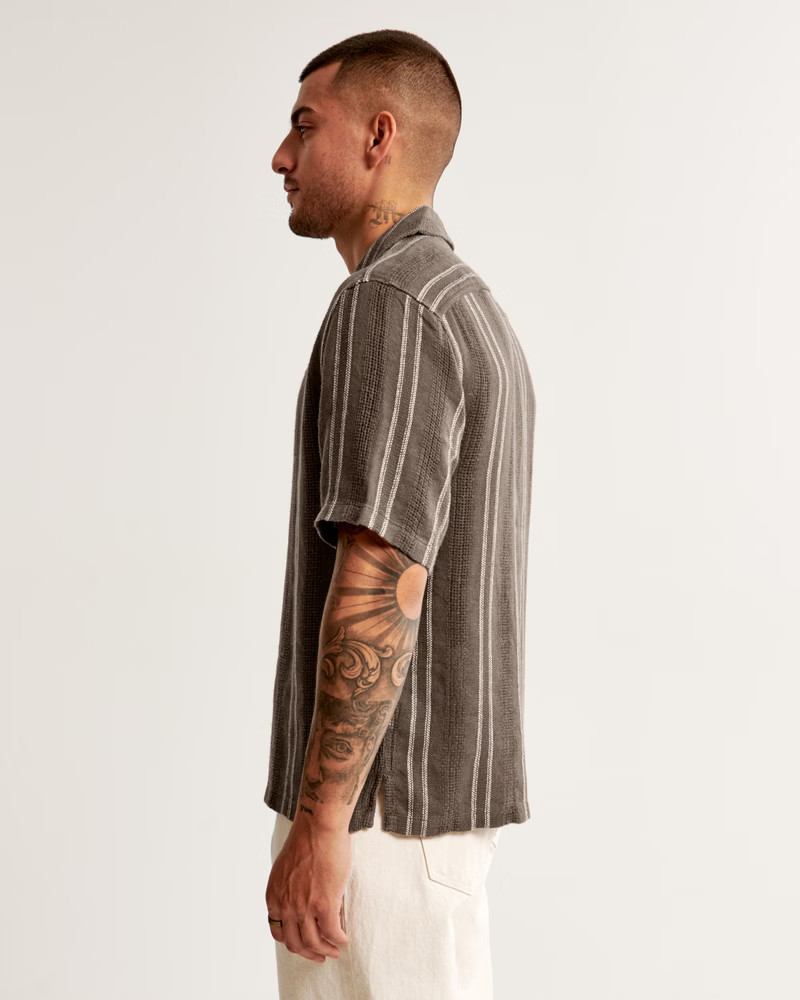 Camp Collar Linen-Blend Shirt | Abercrombie & Fitch (US)