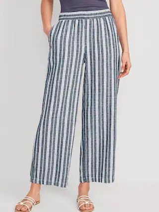 High-Waisted Striped Linen-Blend Wide-Leg Pants for Women | Old Navy (US)