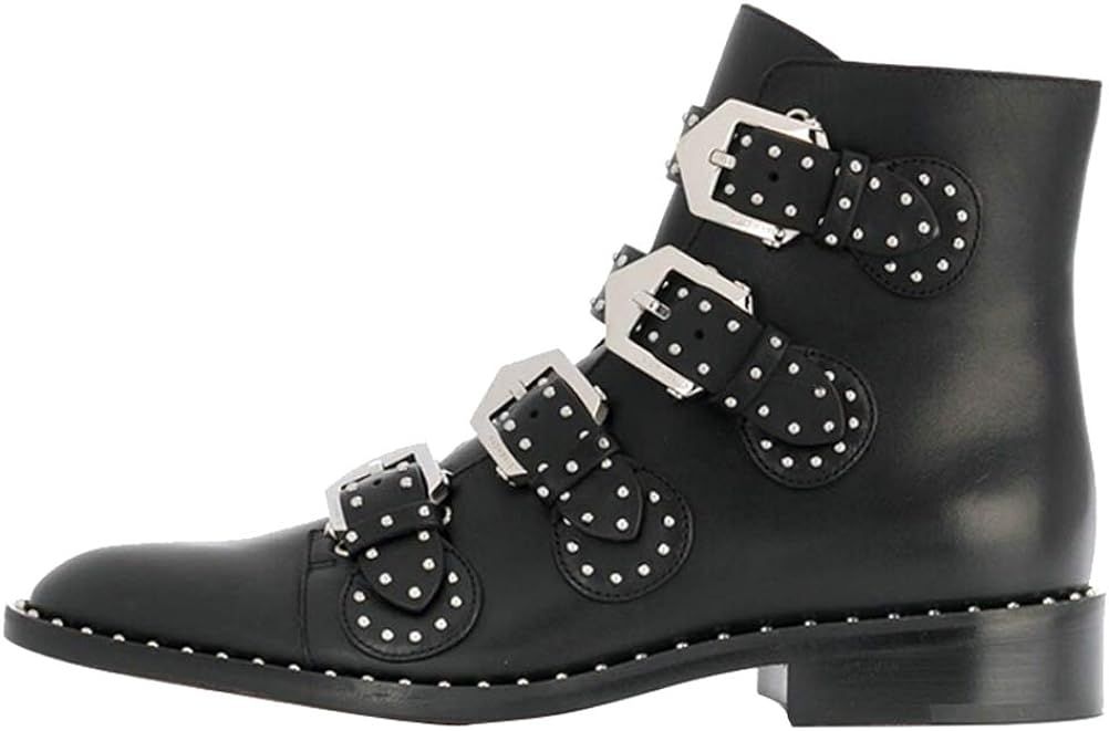 ARQA Ankle Boots Womens Genunie Leather Rivet Studded Buckle Strap Designer Boot Low Heel Booties... | Amazon (US)