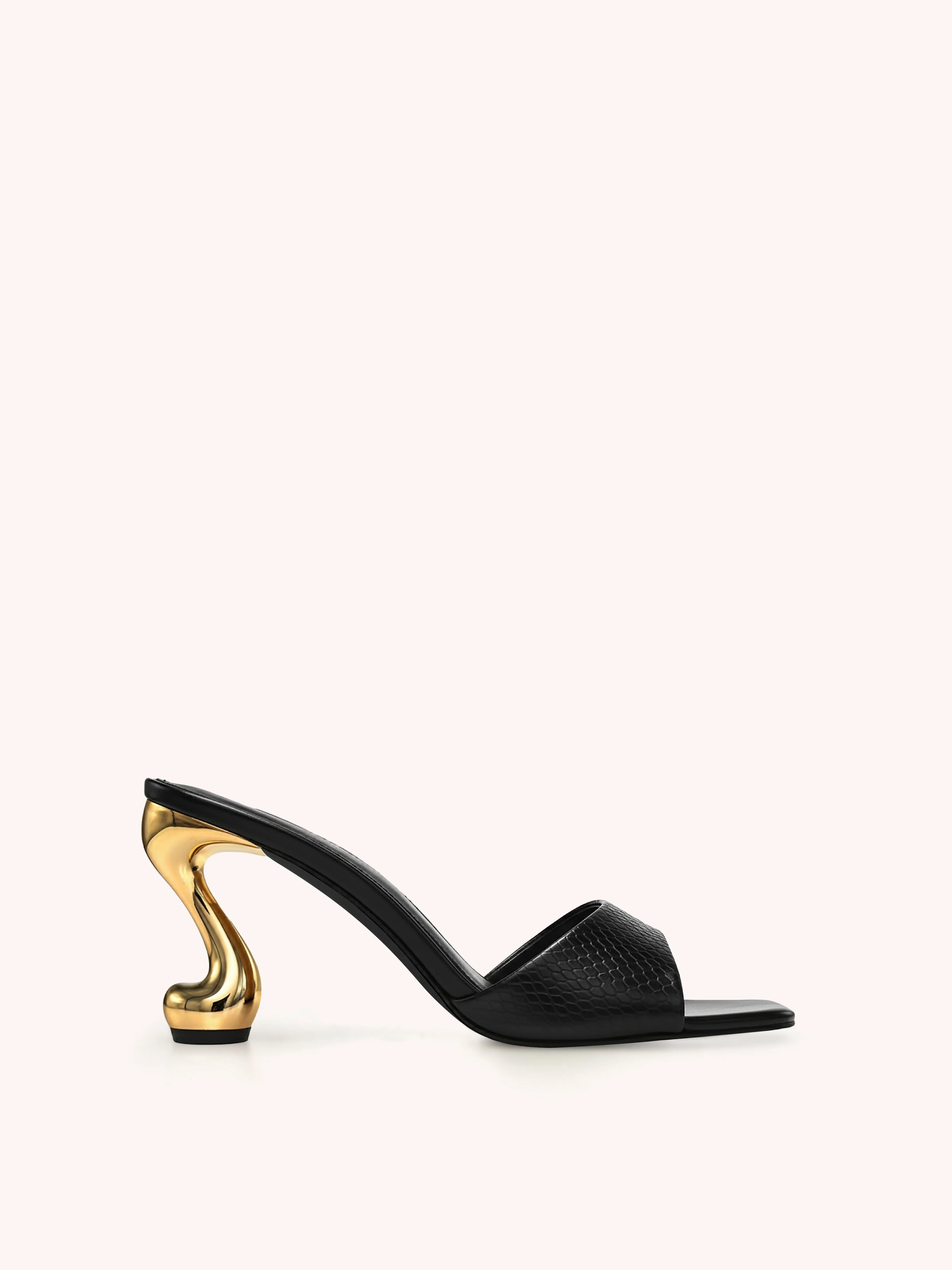 Hannah Faux Snakeskin Heel Mules - Black | JW PEI US