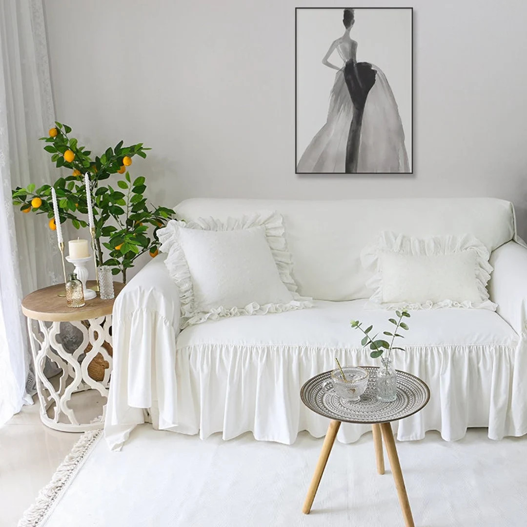 71" Width cotton sofa slipcover | White No-slip Sectional couch cover | Farmhouse Sofa Covers for... | Etsy (US)