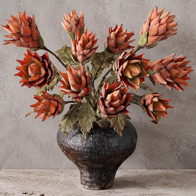 4 Pcs 32"Dried Artificial Torch Ginger Branches for Vase Fall Decor(Orange) | Faux Artichokes Flo... | Amazon (US)