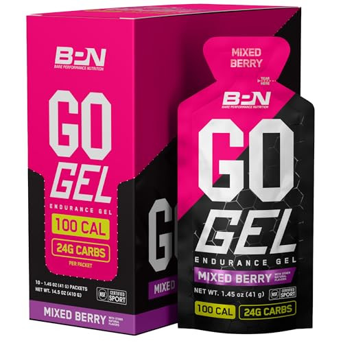 BARE PERFORMANCE NUTRITION, BPN Go Gel Endurance, 24g of Carbohydrates & 100 Calories per Pack, Vegan + Gluten Free Running Gel, 10 Single-Serving Packs, Mixed Berry | Amazon (US)