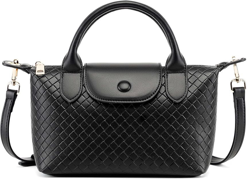 Woven Leather Handbag for Women, Small Lightweight Dumpling Satchel with Top Handle Fashion Cross... | Amazon (US)