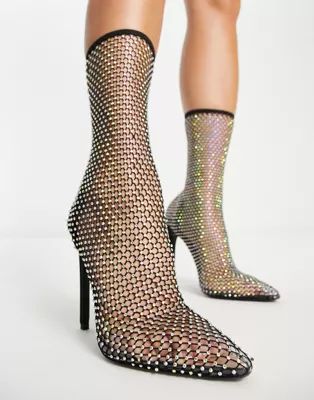 Simmi London mesh diamante heeled shoes in black | ASOS (Global)