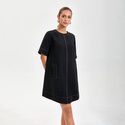 Women's Short Sleeve Swing Mini A-Line Dress - A New Day™ Black L | Target