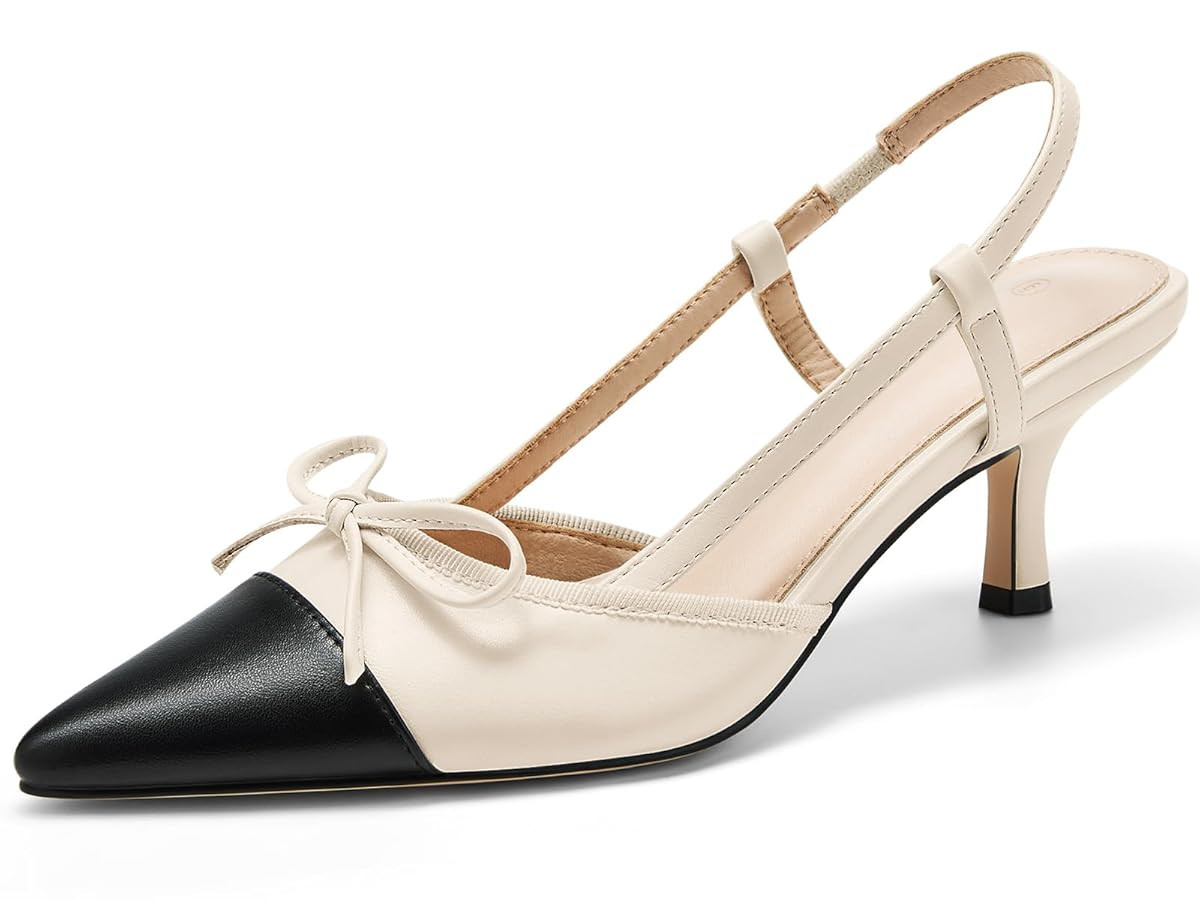 Coutgo Women‘s Bow Tie Slingback Pumps Pointed Toe Kitten Low Heel Patchwork Dress Heeled Sanda... | Amazon (US)