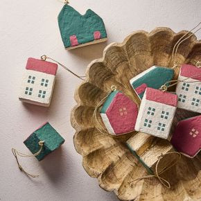 Cotton Mache Houses Ornaments (Set of 9) | West Elm (US)
