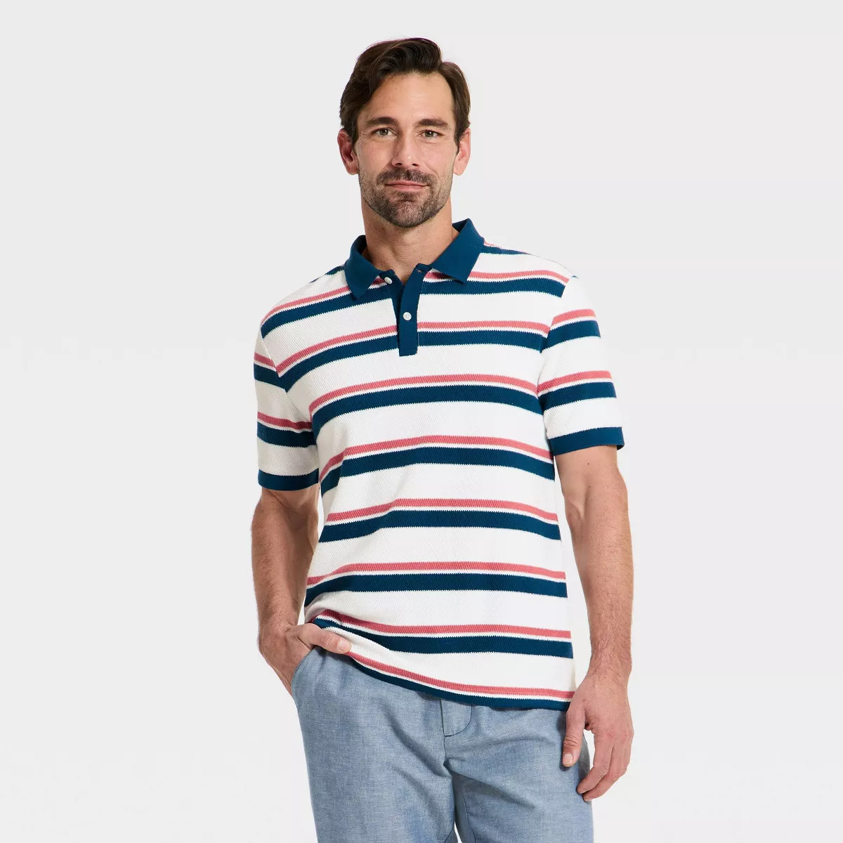 Men's Vintage Polo Shirt - Goodfellow & Co™ White Striped L | Target