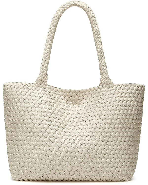 Woven Bags for Women Tote Purse: Vegan Leather Shoulder Handbags - Large Beach Tote - Travel Tote... | Amazon (US)