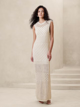 Cotton-Blend Open-Stitch Maxi Dress | Banana Republic (US)