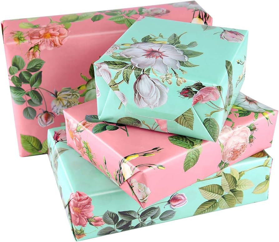 PLULON 6 Sheets Floral Birthday Gift Wrapping Paper, Wrapping Paper for Wedding, Birthdays, Valen... | Amazon (US)