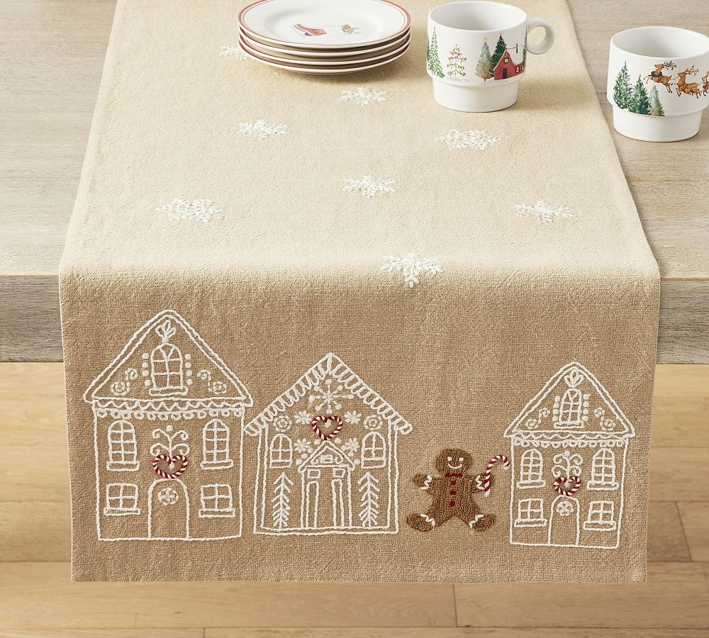 Gingerbread Village Embroidered Table Runner | Pottery Barn (US)