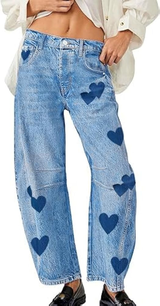 HUNGSON Women's Barrel Jeans Wide Leg Mid Rise Loose Y2k Baggy Boyfriend Jeans(Runs Small, Order ... | Amazon (US)