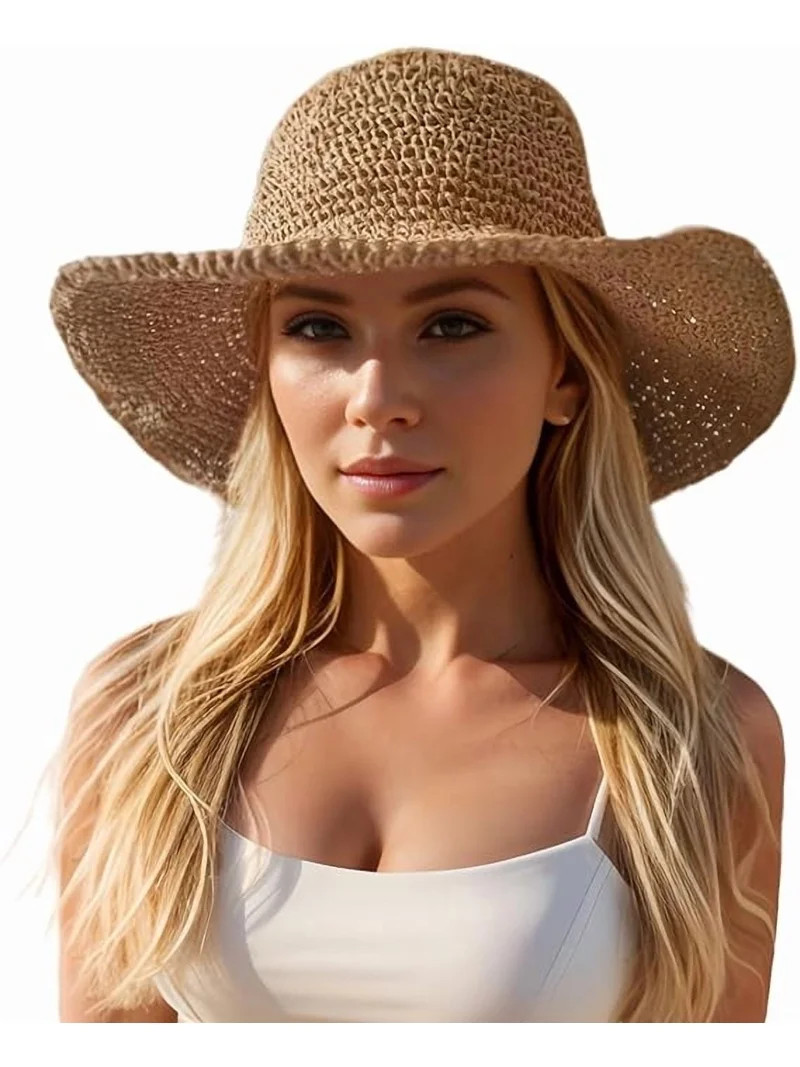 Floppy Big Beach Straw Hats for Women Foldable Summer Wide Brim Packable Sun Hat Womens Travel St... | Walmart (US)