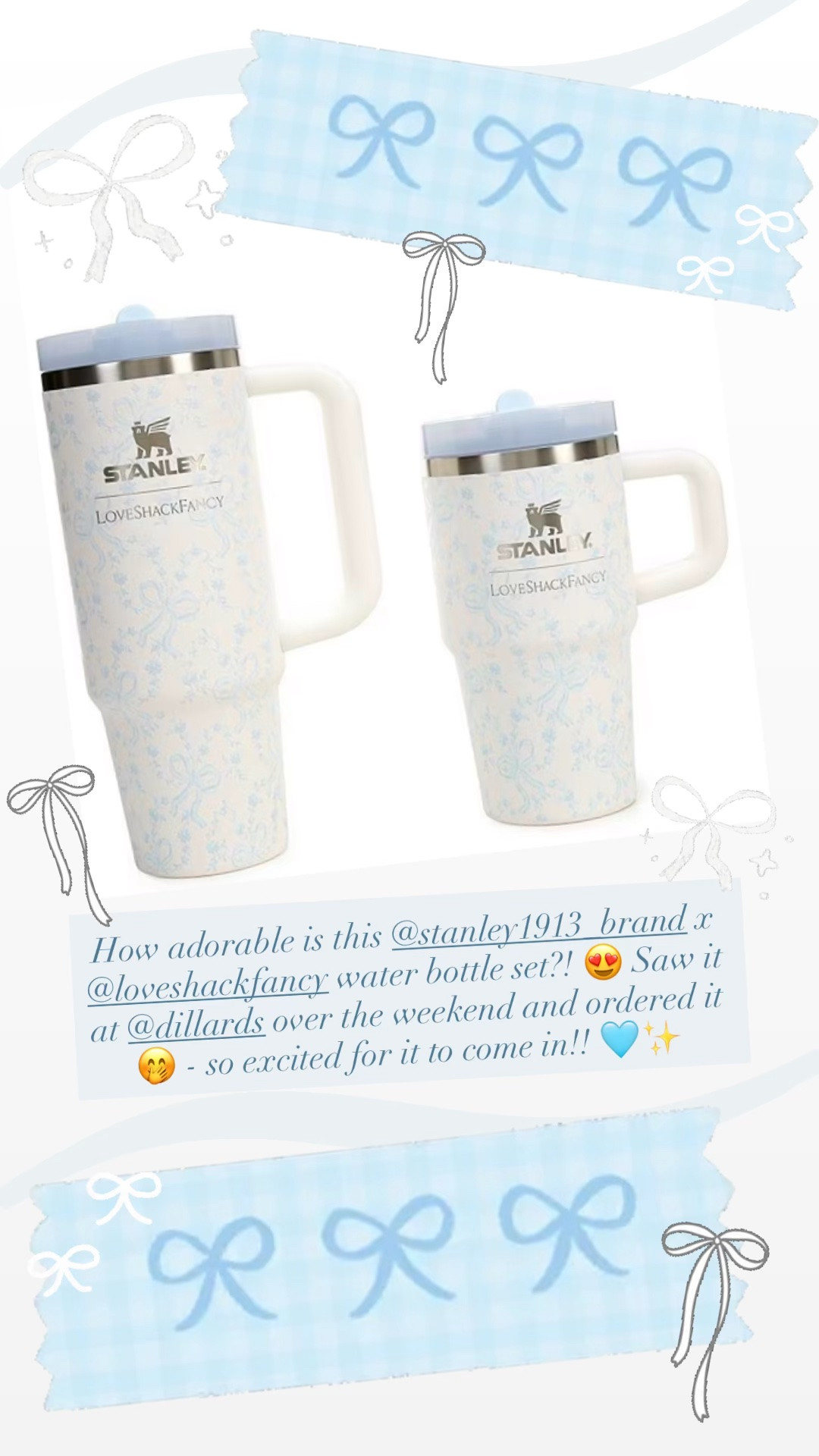 How adorable is this @stanley1913_brand x @loveshackfancy water bottle set?! 😍 Saw it at @dillards over the weekend and ordered it 🤭 - so excited for it to come in!! 🩵✨