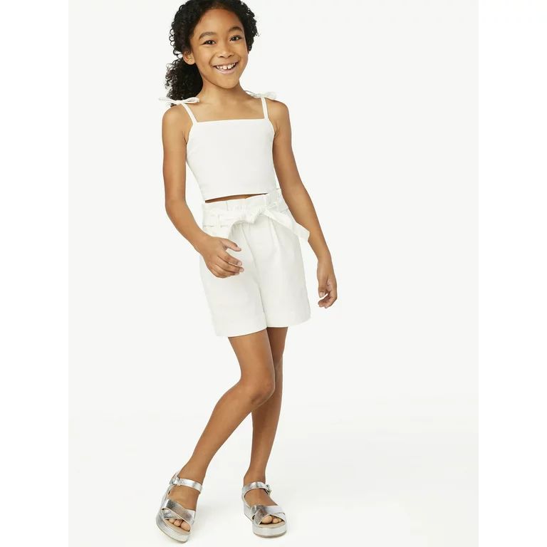 Free Assembly Girls Cropped Tank Top and Paperbag Shorts Set, 2-Piece, Sizes 4-18 | Walmart (US)