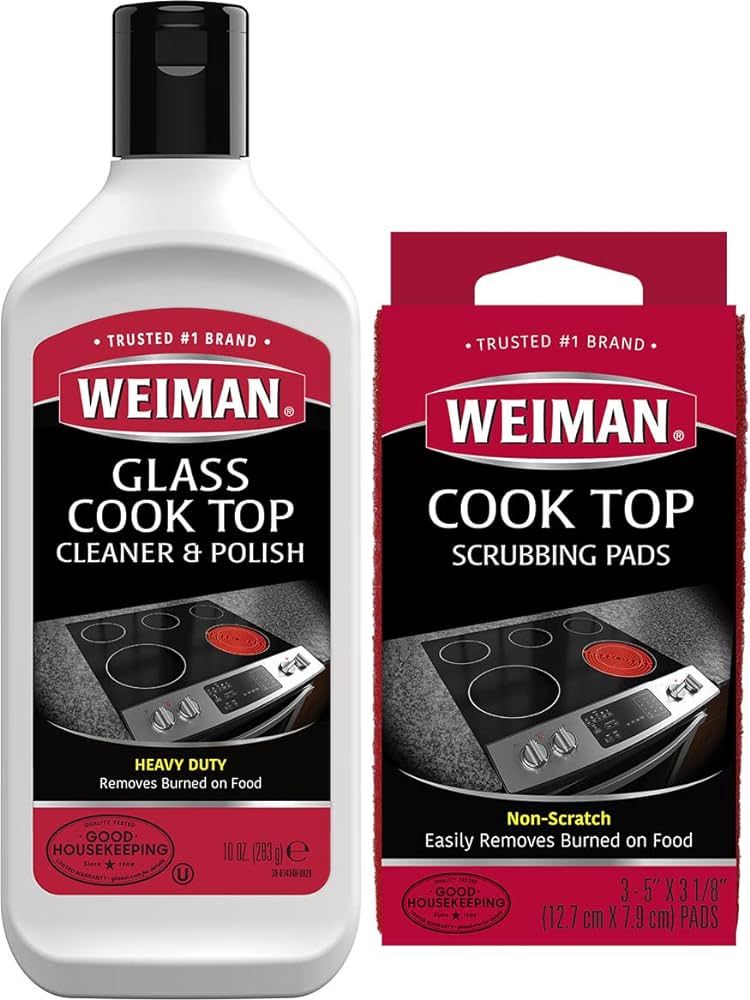 Weiman Ceramic and Glass Cooktop Cleaner - Heavy Duty Cleaner and Polish (10 Ounce Bottle and 3 S... | Amazon (US)