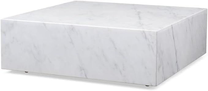 Whiteline Imports Cube Square Coffee Table in High Gloss Black or White Marble with Casters | Amazon (US)