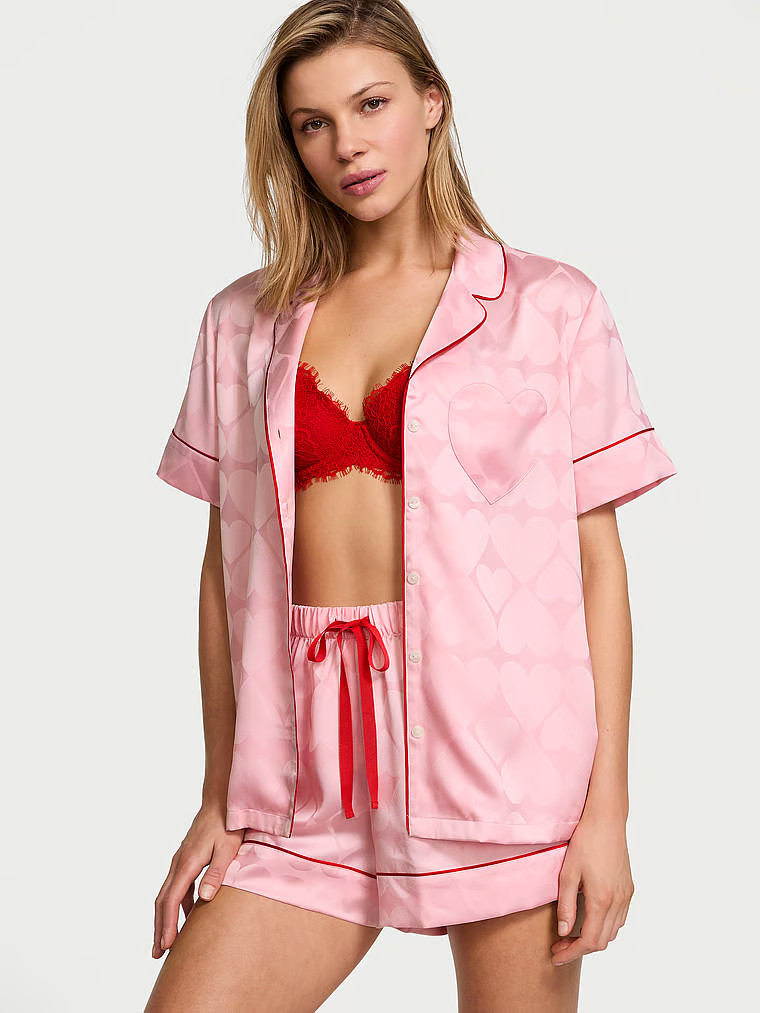 Buy Glazed Satin Short Pajama Set, COCONUT WHITE & LIPSTICK KISSES - Order Pajamas Sets online - ... | Victoria's Secret (US / CA )