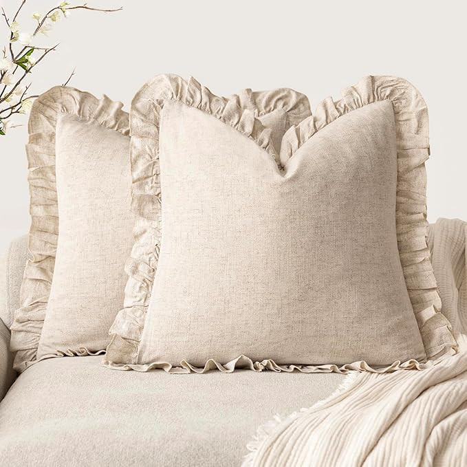 Foindtower Set of 2 Decorative Soild Fringe Ruffle Throw Pillow Covers Soft Boho Farmhouse Cushio... | Amazon (US)