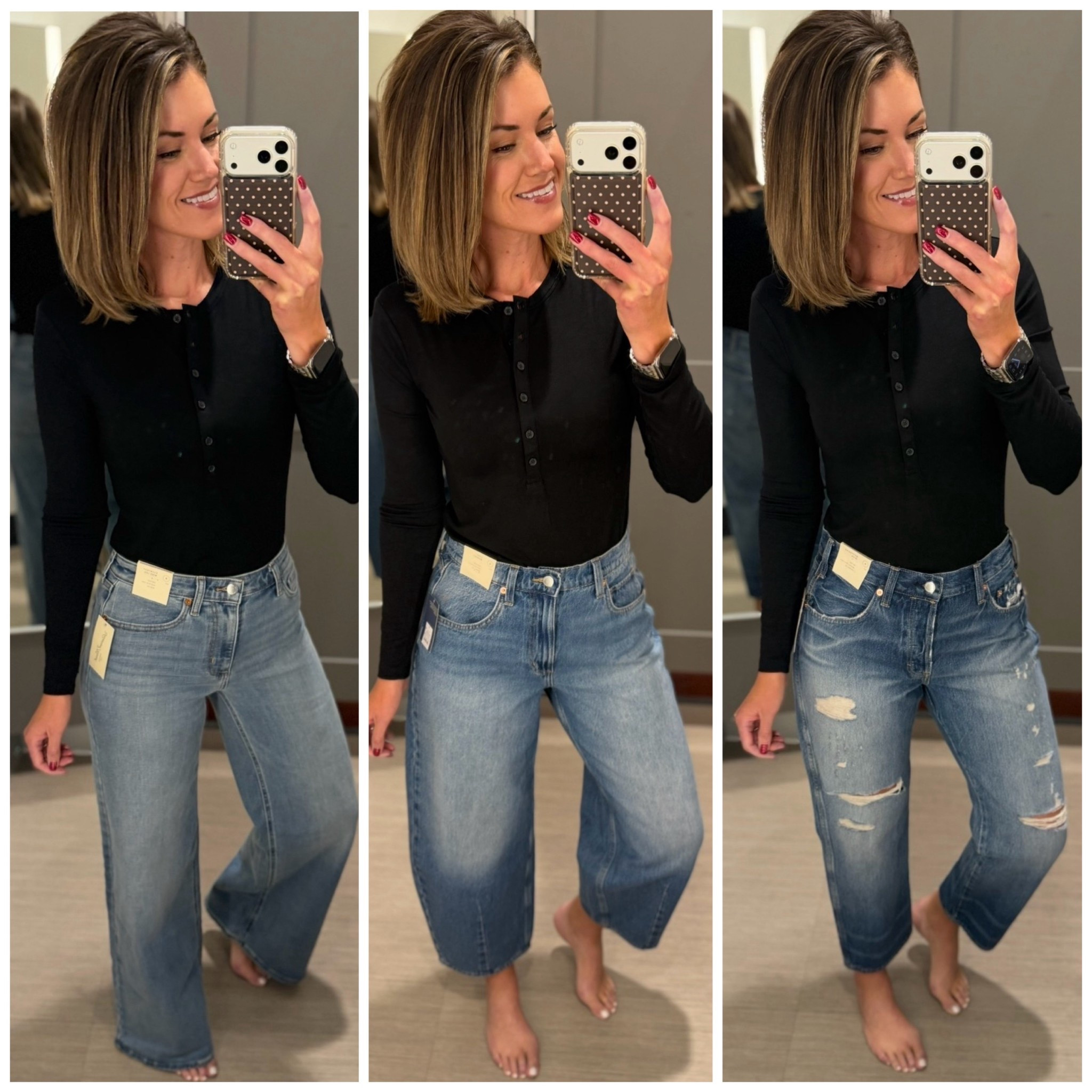 3 pairs of Target jeans that I’m loving. Wearing size 8 in all, could have sized down in the boyfriend style. 
Henley/medium

#LTKSeasonal