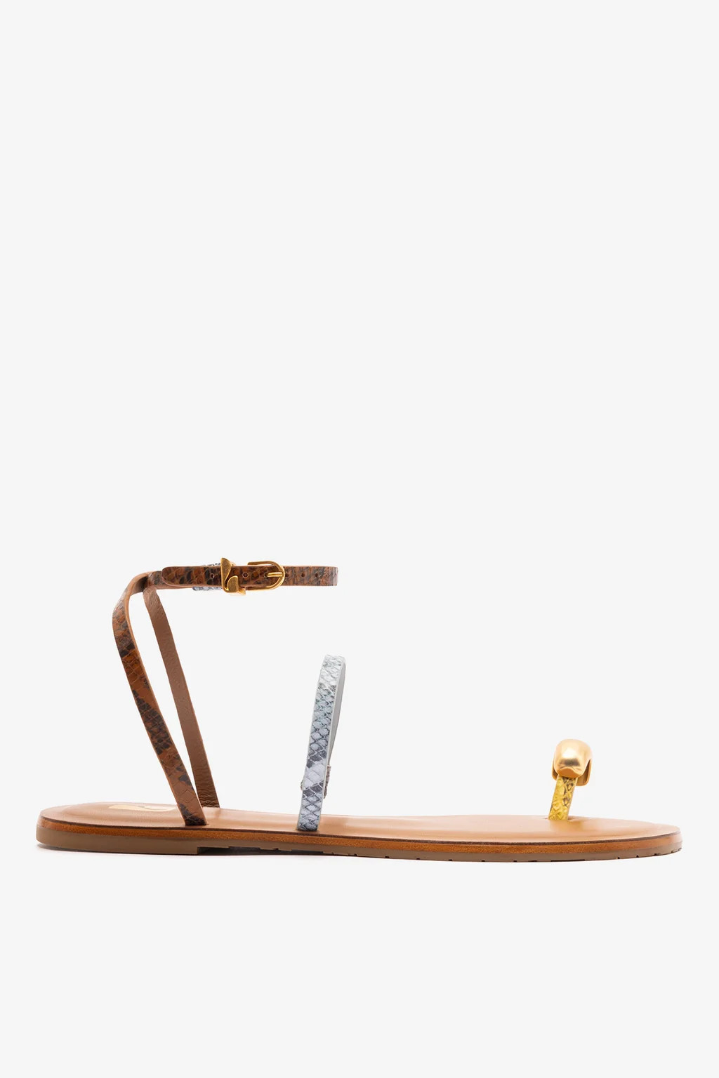 Biarritz Flat Sandal In Lemonade, Maya and Oud Python Embossed Leather | Larroude