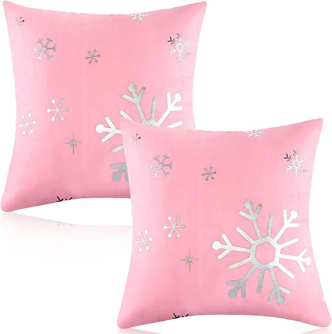 Remerry 2 Pieces Christmas Pillow Covers Pink Velvet Snowflake Throw Pillows Covers Bronzing Glit... | Amazon (US)
