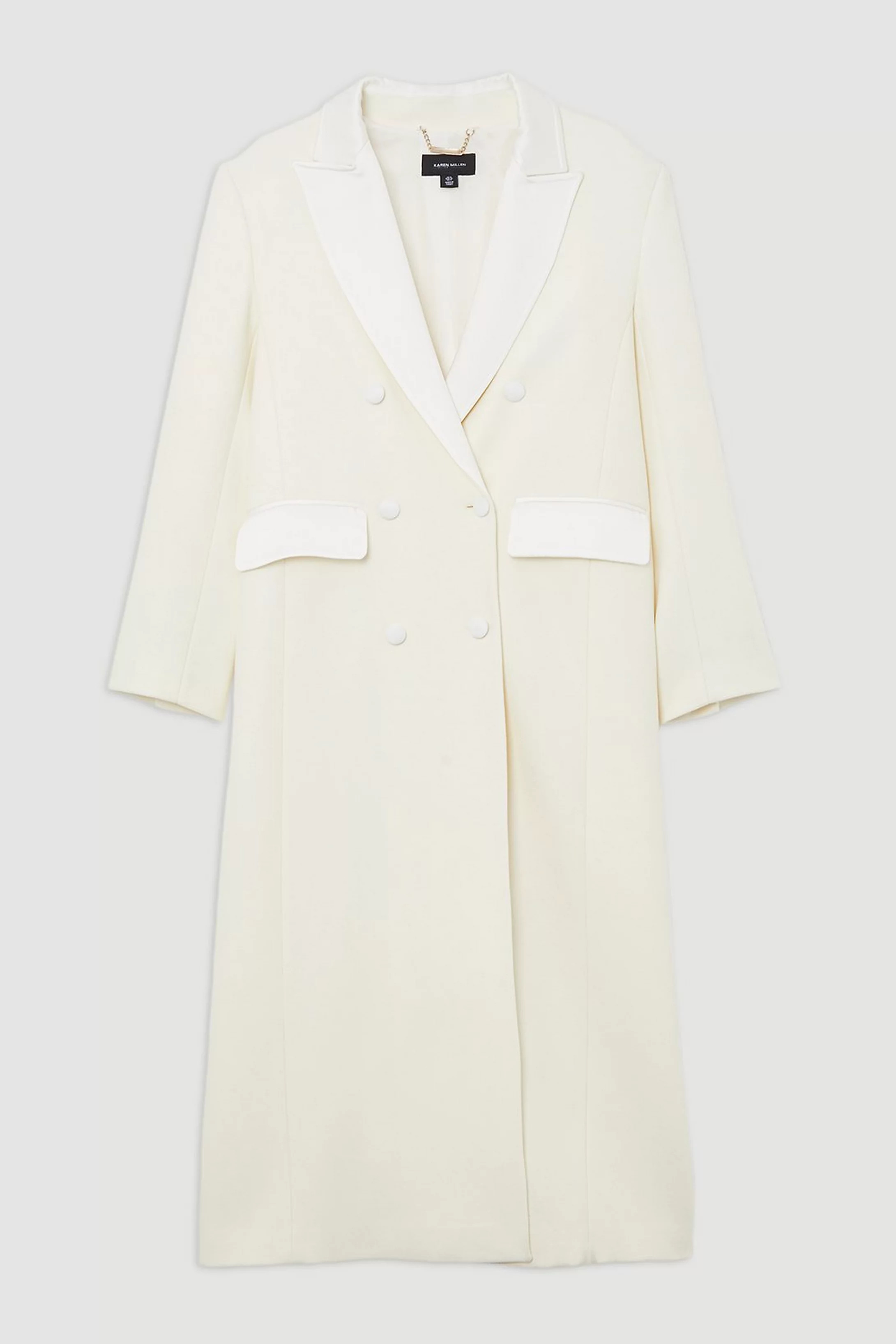 Premium Italian Manteco Wool Satin Collar Double Breasted Tailored Maxi Coat | Karen Millen | Karen Millen UK + IE + DE + NL