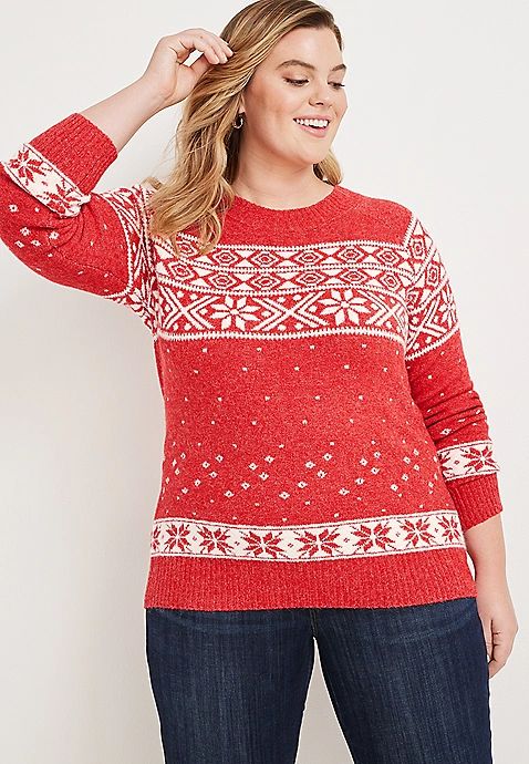 Plus Size Red Snowflake Fair Isle Sweater | Maurices