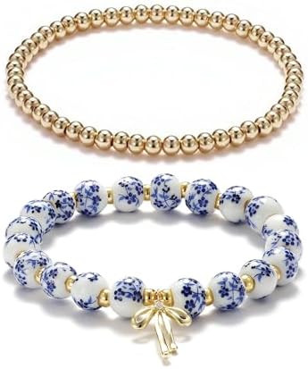 Beads Bow Charm Bracelet for Women Flower Vintage Bracelet Handmade Stretch Beaded Dainty Romanti... | Amazon (US)