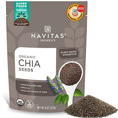 Navitas Organics Chia Seeds – For Chia Pudding, Smoothies, Baking, Salads & More – Omega 3, Fiber, Minerals - USDA Organic, Non GMO, Kosher, Gluten Free, Keto (8oz. Bag, 8 Servings) | Amazon (US)