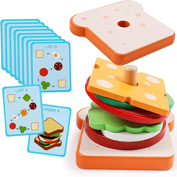 kizh Wooden Sandwich Sorting Stacking Toys Play Food Set for Toddlers Preschool Educational Monte... | Amazon (US)