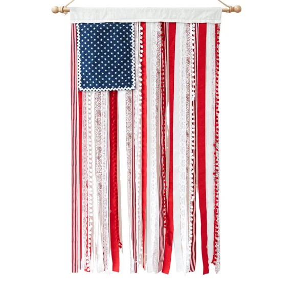 4th of July Decorations Outdoor - Patriotic Tattered Flag Banner  - Vintage Fabric, Lace & Decora... | Walmart (US)