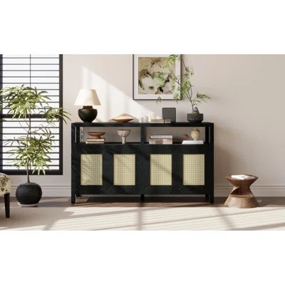 Yen Wooden Sideboard with Rattan Doors & Adjustable Shelves | Wayfair North America