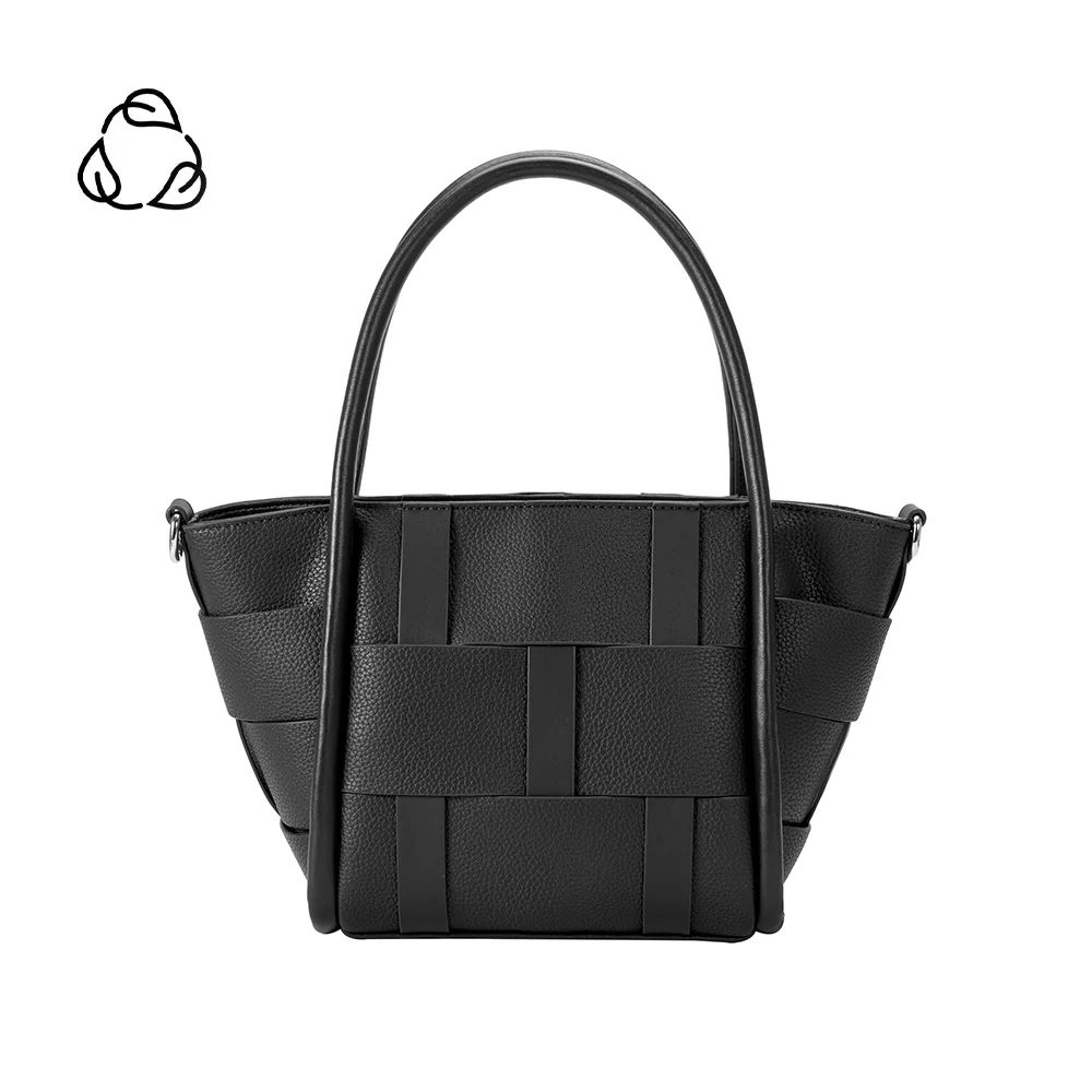 Black Lanie Recycled Vegan Leather Woven Tote | Melie Bianco | Melie Bianco