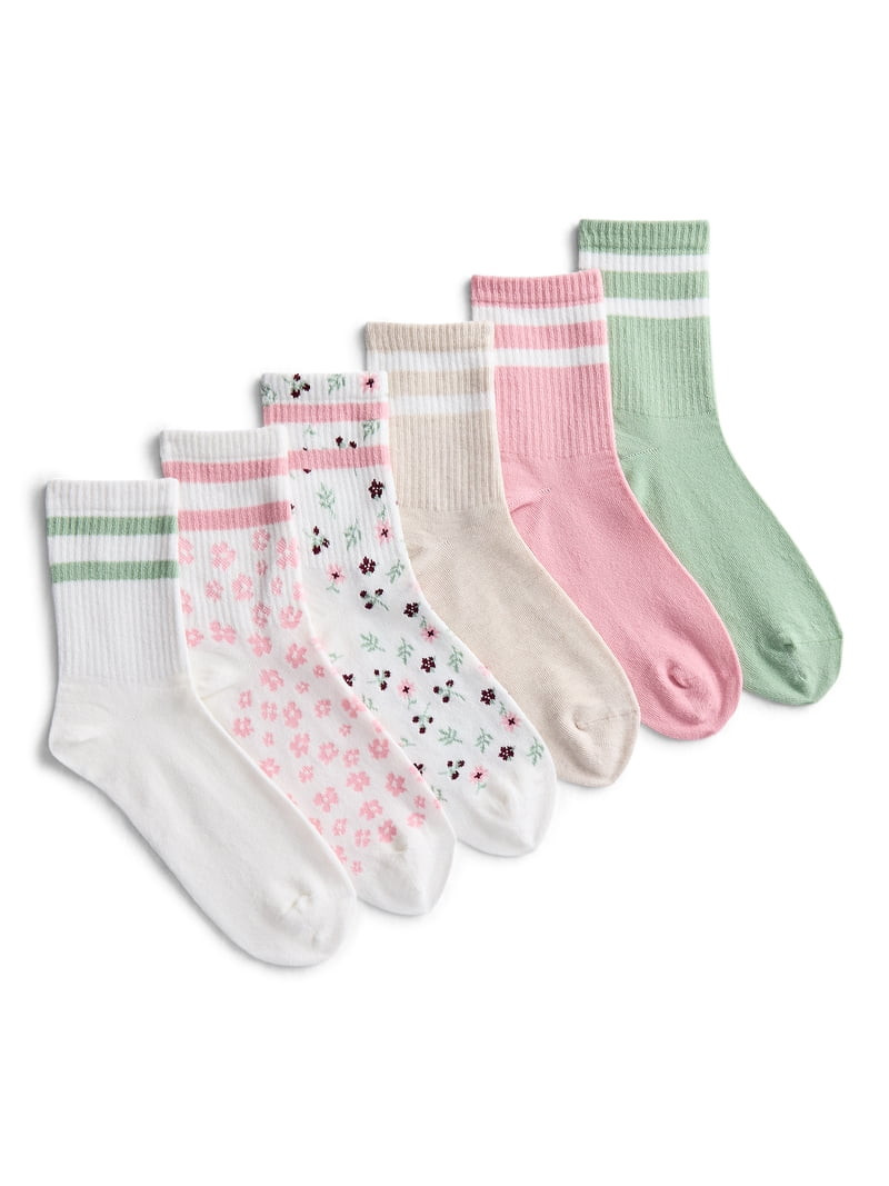 No Boundaries Ribbed Mid Crew Socks, 6-Pack, Women's, Shoe Sizes 4-10 | Walmart (US)