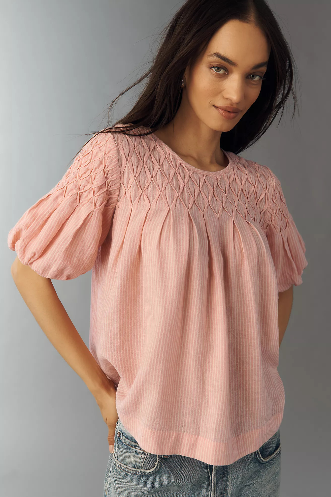 The Liza Puff-Sleeve Smocked Linen Top | Anthropologie (US)
