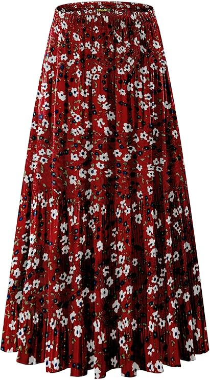 NASHALYLY Women's Chiffon Elastic High Waist Pleated A-Line Flared Maxi Skirts | Amazon (US)