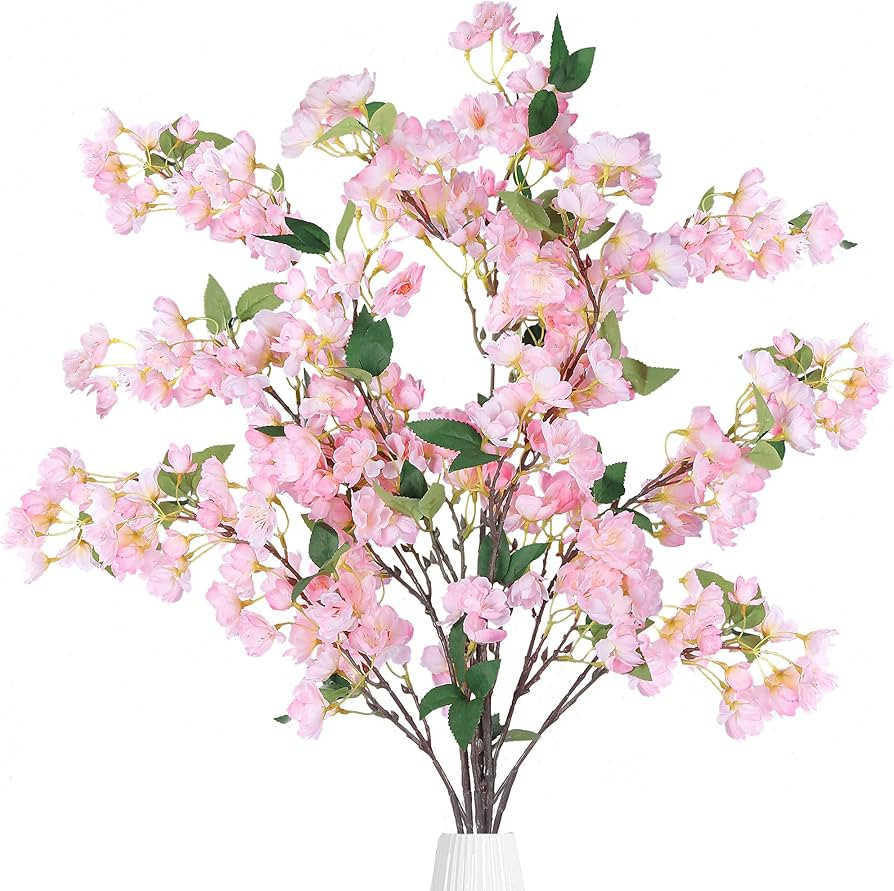 Sggvecsy Artificial Cherry Blossom Flowers 3 Pcs Faux Cherry Blossom Stems Faux Silk Cherry Bloss... | Amazon (US)