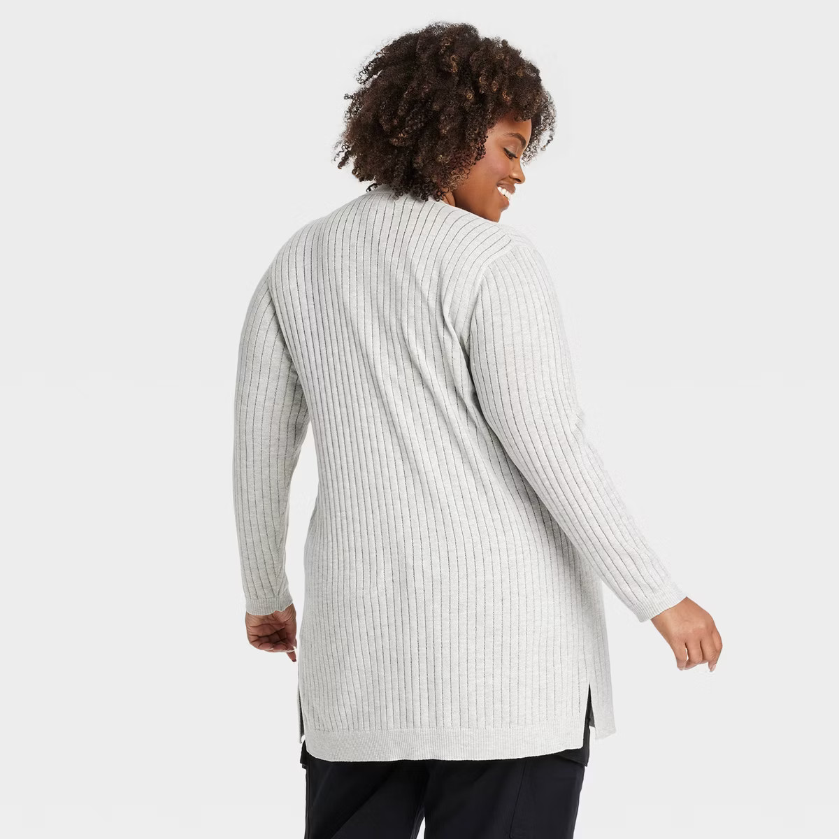 Women's Ribbed Cuff Open-Front Cardigan - Ava & Viv™ Black XXL: Lightweight Jersey, , Long Slee... | Target